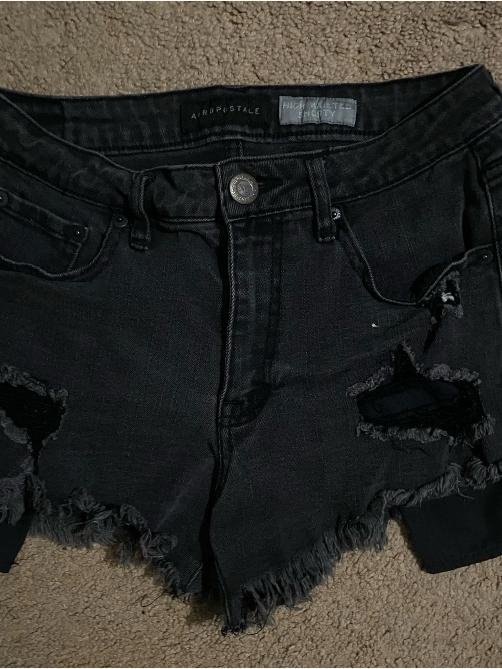 Aeropostale Black High-Waist Denim Shorts with Branded Button
